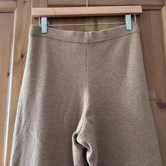 Sezane LouLou Knit Trousers Wide Leg Pleats Women’s Medium Tan Brown Minimalist - Picture 10 of 11